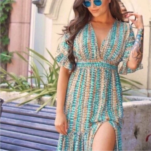 Express x Rocky Barnes Multicolor Maxi Dress NWT - Picture 4 of 11